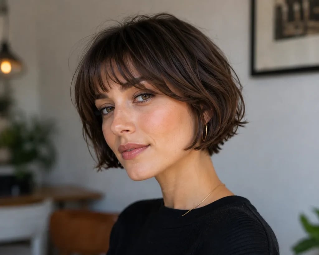 Chin-Length Bob With Soft Curtain Bangs Chin-Length Bob With Soft Curtain Bangs — Haircuts for Women