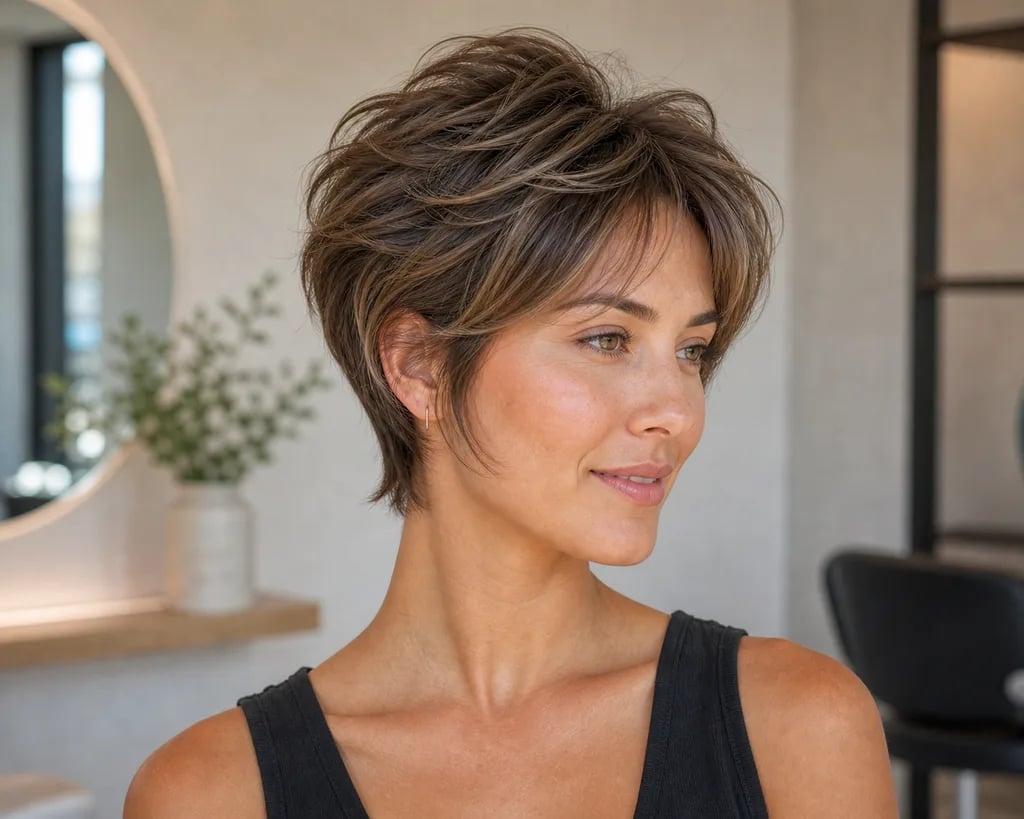 Textured Dark Brown Pixie Textured Dark Brown Pixie — Haircuts for Women