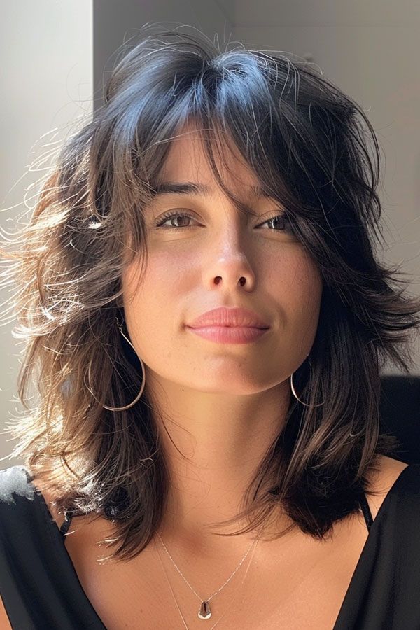 Shoulder-Length Shag With Curtain Bangs, Wavy Shoulder-Length Shag With Curtain Bangs, Wavy — Haircuts for Women