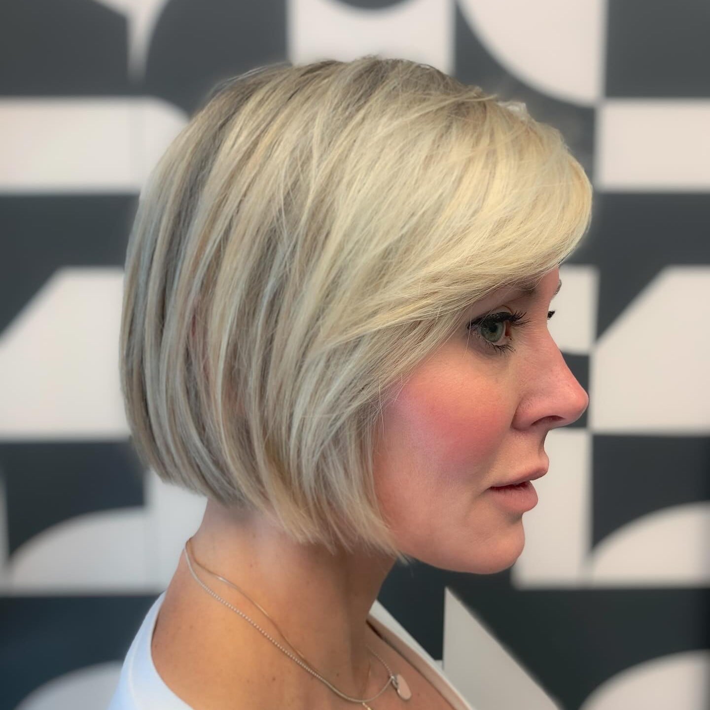 Chin Length Stacked Bob With Root Shadow Chin Length Stacked Bob With Root Shadow — Haircuts for Women Over 40