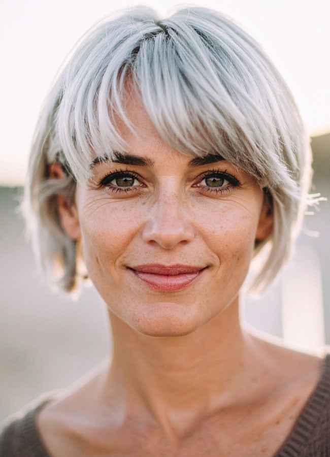 Ear Length Short Bob Silver Gray Ear Length Short Bob Silver Gray — Haircuts for Women Over 40
