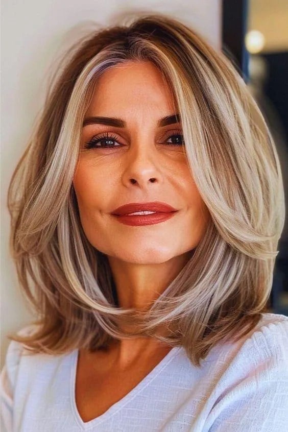 Collarbone Layered Lob With Ash Blonde Collarbone Layered Lob With Ash Blonde — Haircuts for Women Over 40