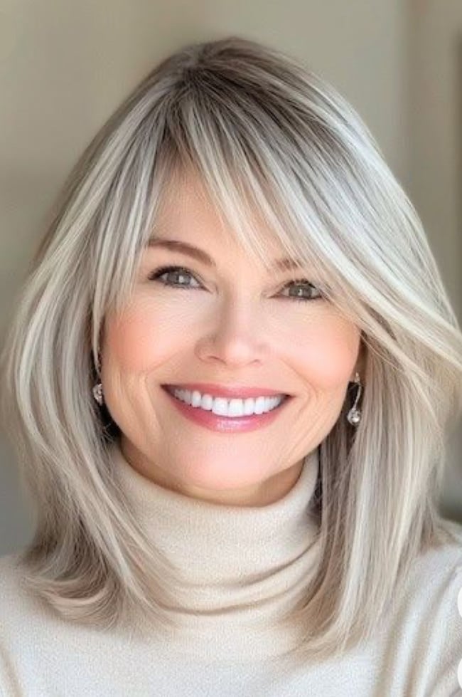 Collarbone Long Bob With Curtain Bangs Collarbone Long Bob With Curtain Bangs — Haircuts for Women Over 40