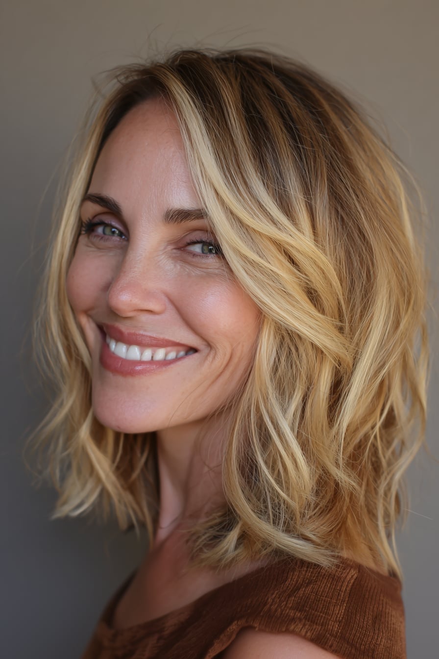 Collarbone Long Bob With Textured Waves Collarbone Long Bob With Textured Waves — Haircuts for Women Over 40