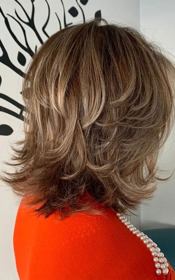 Light Brown Layered Lob With Highlights Light Brown Layered Lob With Highlights — Haircuts for Women Over 50