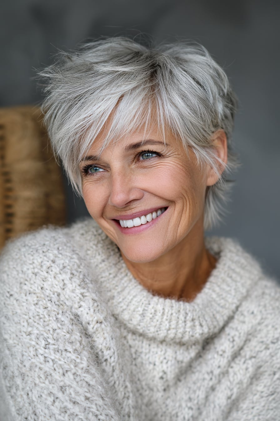 Ash Blonde Shag With Choppy Bangs Ash Blonde Shag With Choppy Bangs — Haircuts for Women Over 50