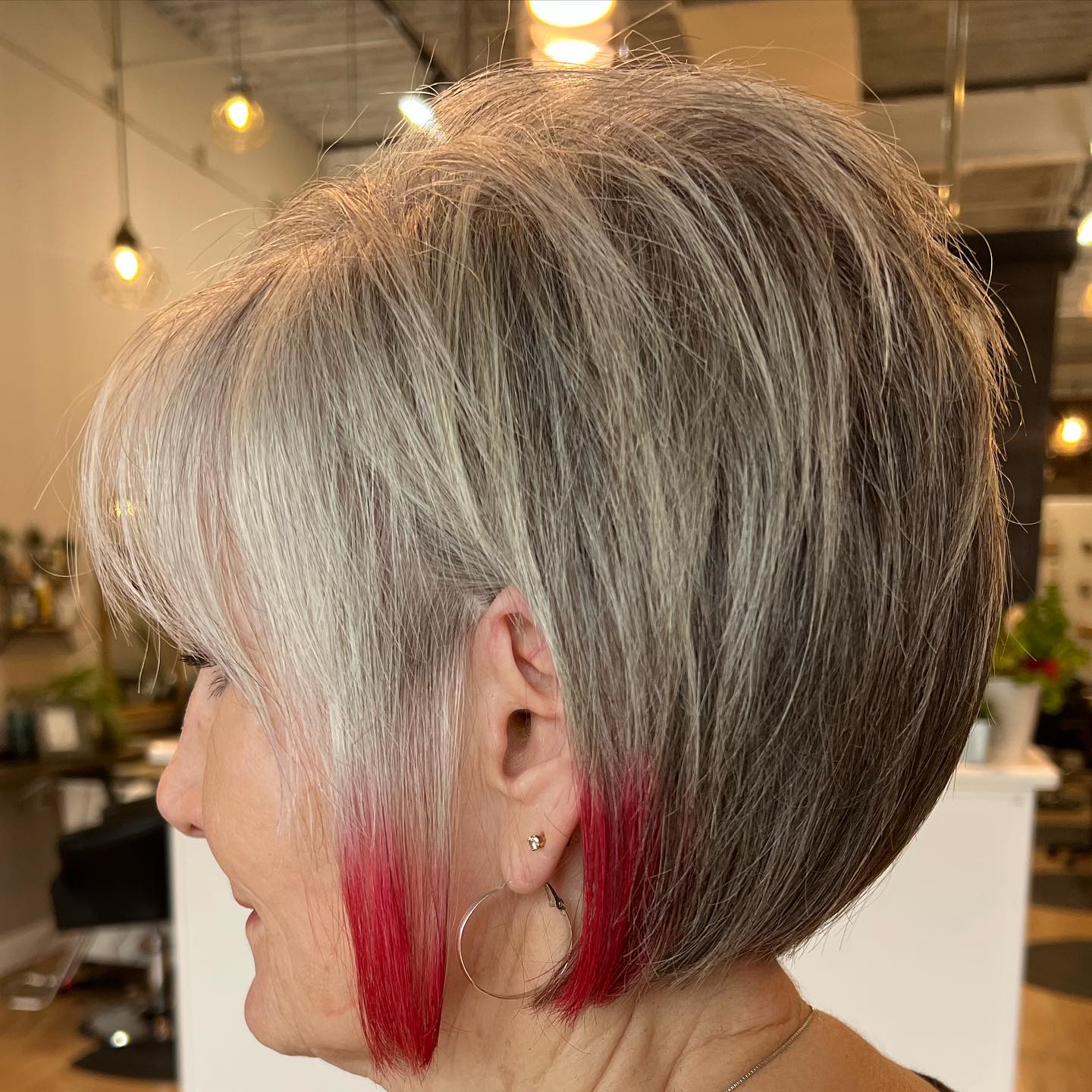 Gray Bob With Red Accent Ends Gray Bob With Red Accent Ends — Haircuts for Women Over 50