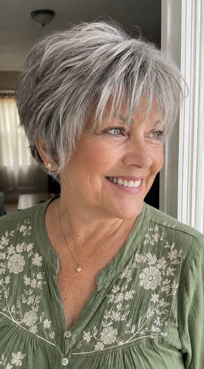 Textured Pixie With Side Swept Bangs Textured Pixie With Side Swept Bangs — Haircuts for Women Over 60