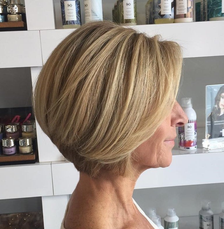 Stacked Ash Blonde Bob With Side Part Stacked Ash Blonde Bob With Side Part — Haircuts for Women Over 60