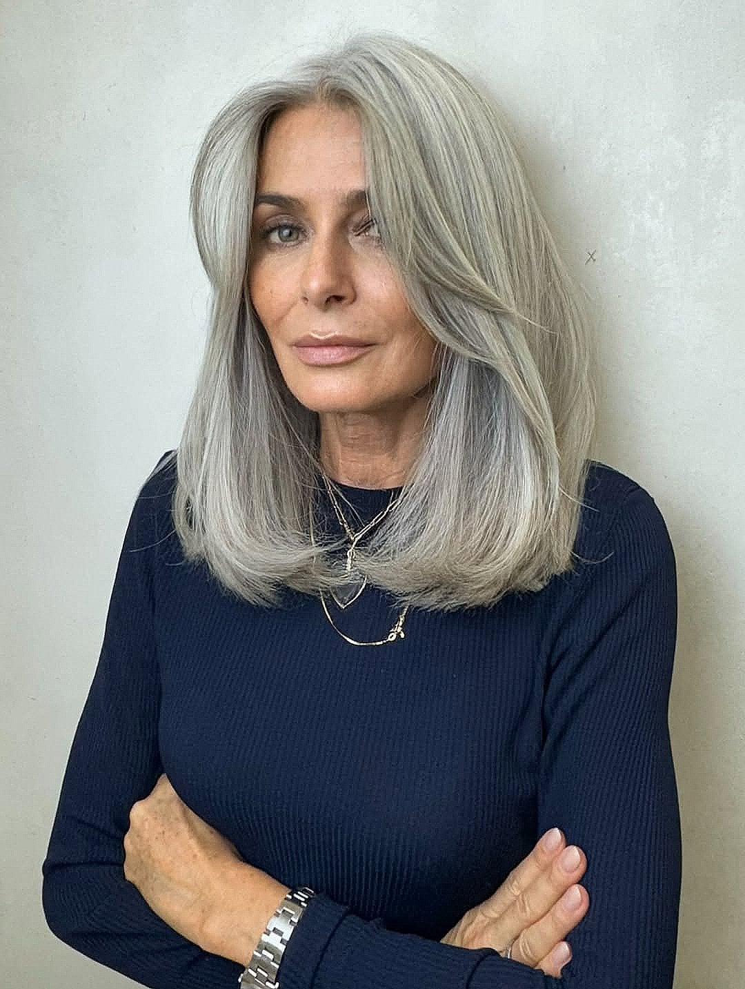 Shoulder Length Layered Hair With Feathered Ends Shoulder Length Layered Hair With Feathered Ends — Haircuts for Women Over 60