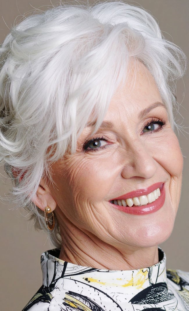 White Pixie With Textured Wavy Layers — Haircuts for Women Over 70