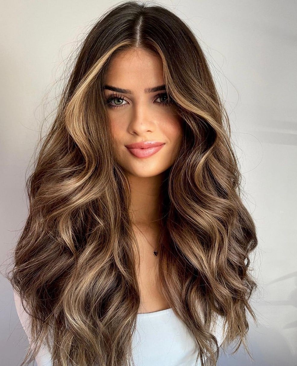 Mid-Back Waves With Rich Caramel Highlights Mid-Back Waves With Rich Caramel Highlights