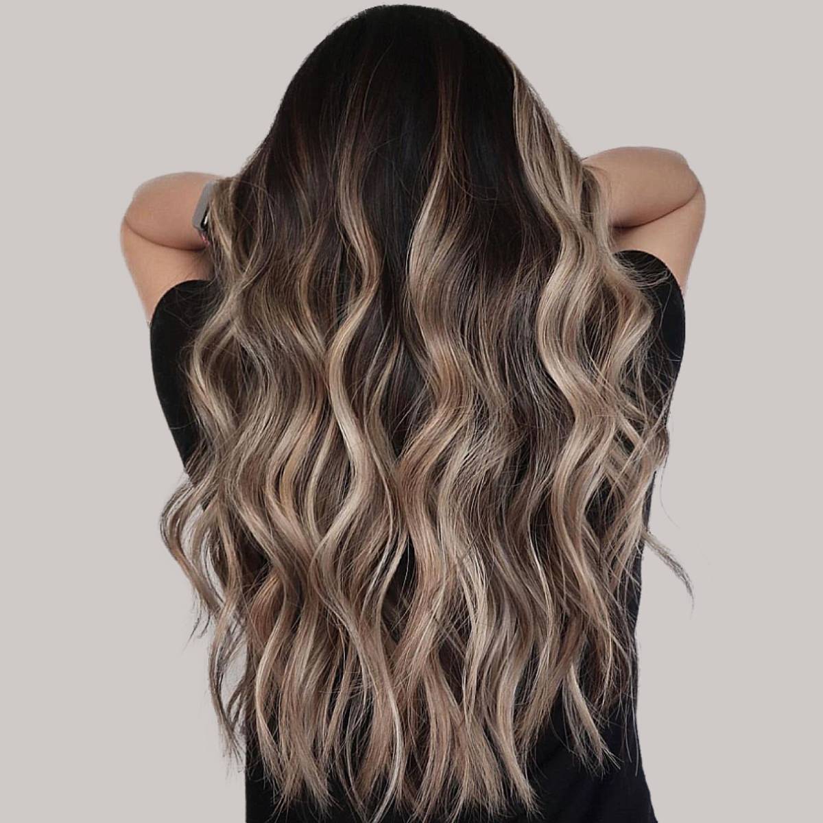 Mid-Back Dark Brown With Blonde Highlights Back View Mid-Back Dark Brown With Blonde Highlights Back View