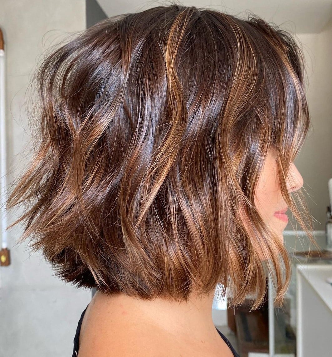 Chin Bob Dark Brown With Copper Highlights Chin Bob Dark Brown With Copper Highlights