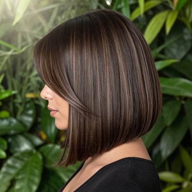Dark Brown Bob With Subtle Blonde Highlights — Highlights on Black Hair