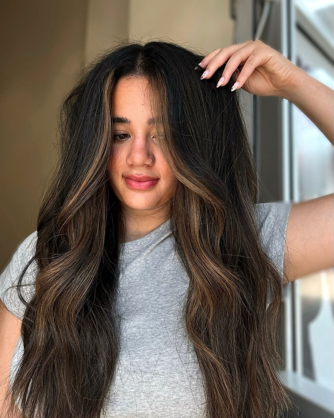 Mid-Back Black With Caramel Highlights — Highlights on Black Hair