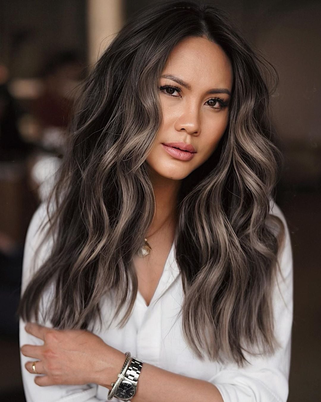Collarbone Lob With Ash Blonde Highlights — Highlights on Black Hair