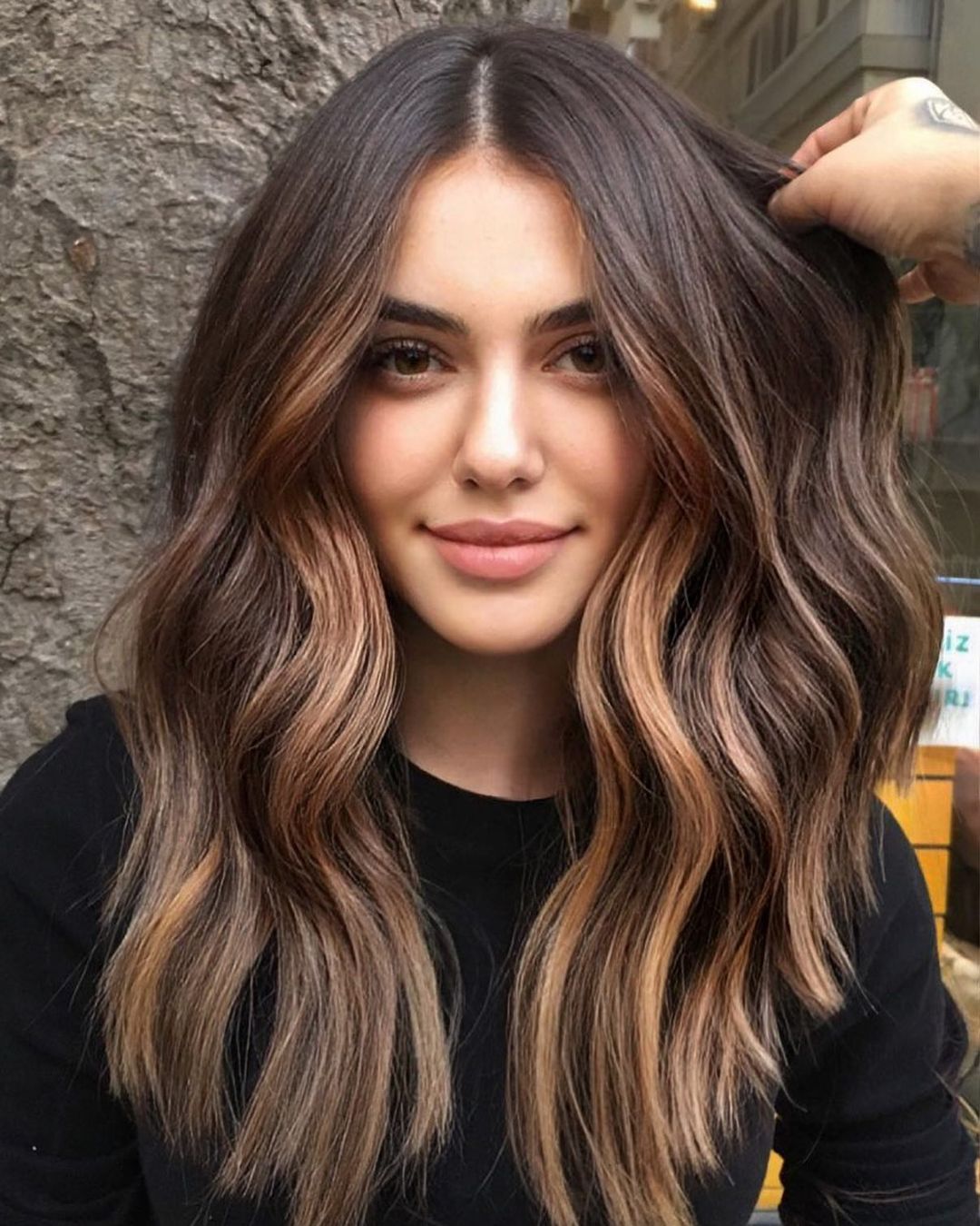 Black With Caramel Highlights Collarbone Length — Highlights on Black Hair