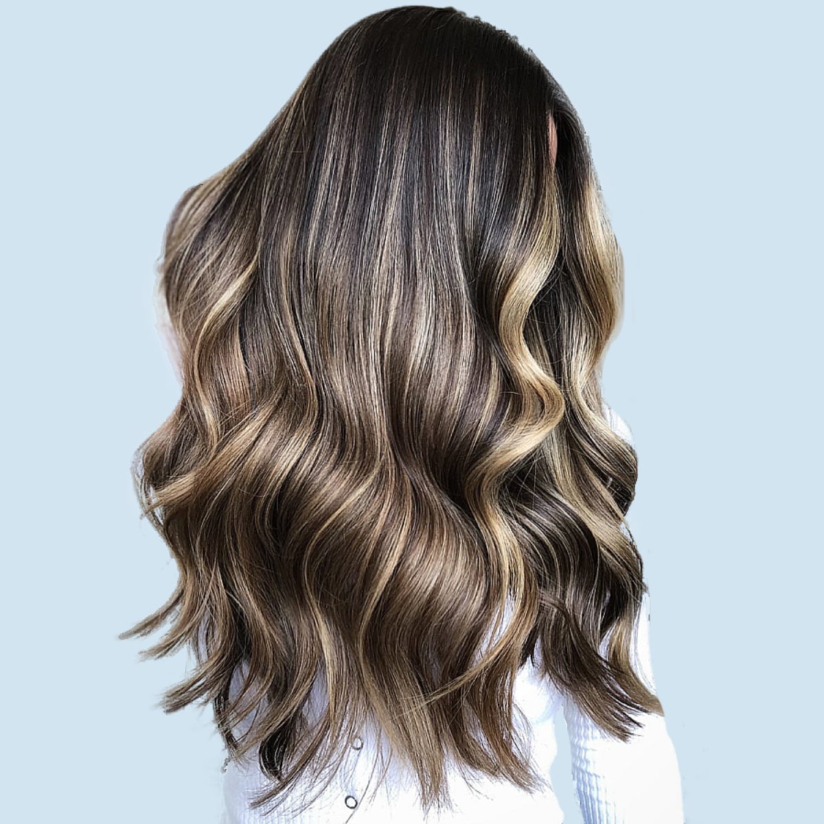 Dark Brown With Striking Blonde Highlights Mid-Back Dark Brown With Striking Blonde Highlights Mid-Back — Highlights on Brown Hair