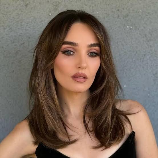 Dark Brown With Seamless Blonde Highlights Back View, Layers Dark Brown With Seamless Blonde Highlights Back View, Layers — Highlights on Brown Hair