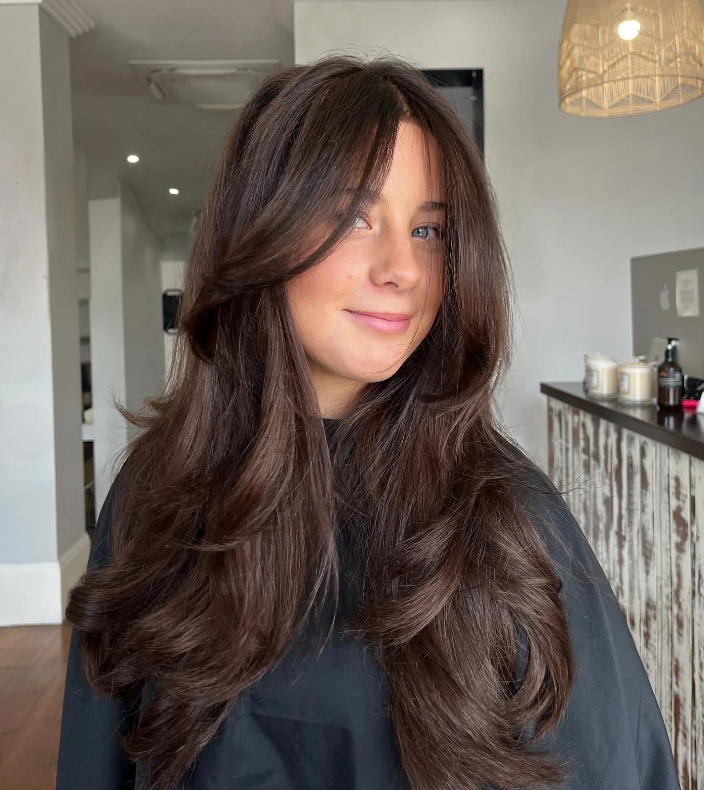 Dark Brown With Subtle Highlights Mid-Back Curtain, Everyday Version Dark Brown With Subtle Highlights Mid-Back Curtain, Everyday Version — Highlights on Brown Hair