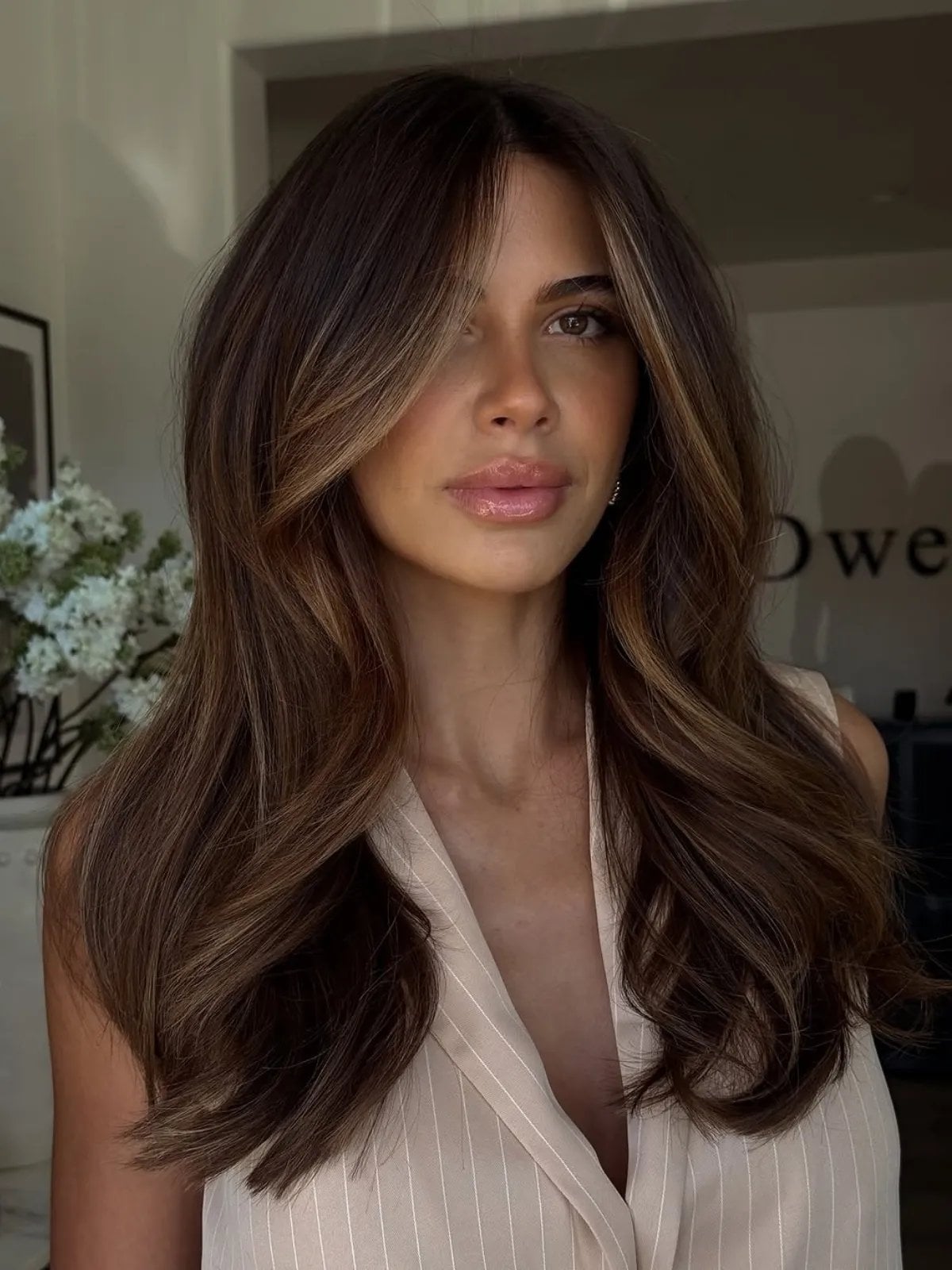 Dark Brown With Soft Caramel Face-Framing Highlights — Highlights on Dark Hair