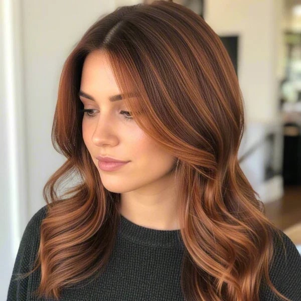 Dark Auburn With Copper and Caramel Highlights — Highlights on Dark Hair