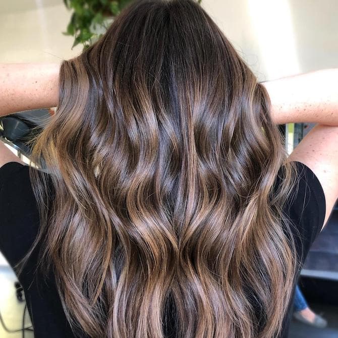 Dark Brown With Caramel and Ash Blonde Blend, Close-Up Take — Highlights on Dark Hair