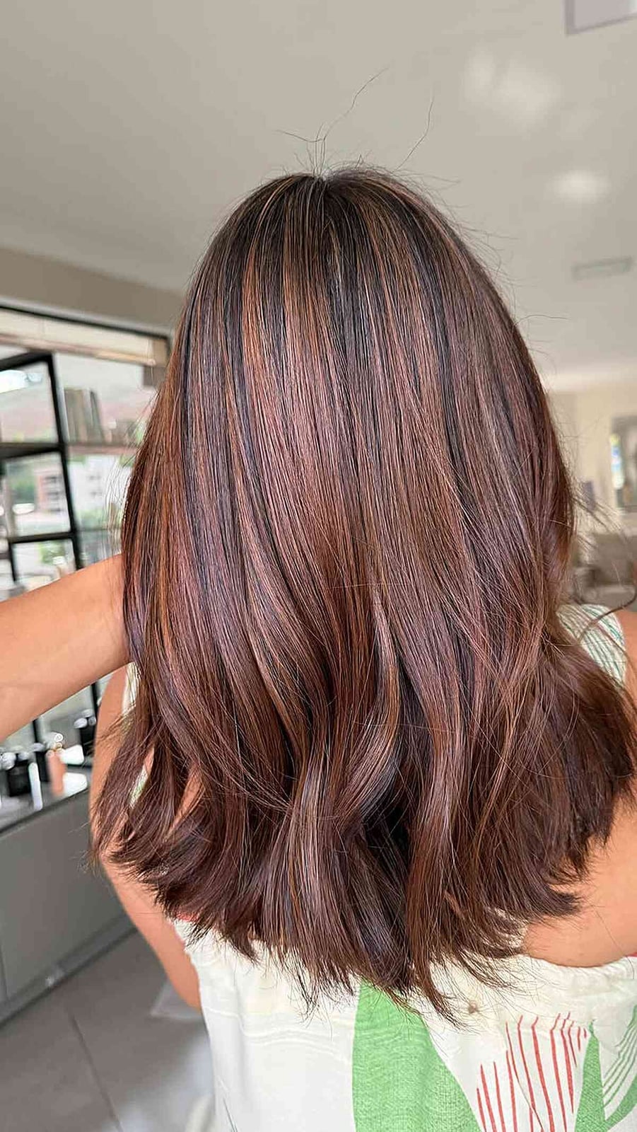Reddish-Brown Highlights On Dark Brown Lob — Highlights on Dark Hair