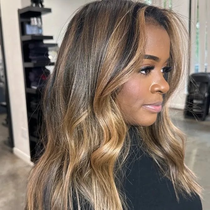 Warm Blonde Highlights On Dark Brown Waves — Highlights on Dark Hair