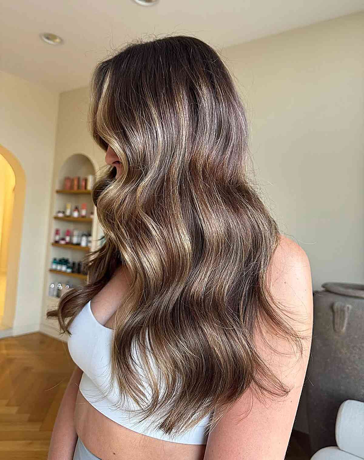 Dark Brown With Prominent Face-Framing Blonde, Mid-Back — Highlights on Dark Hair