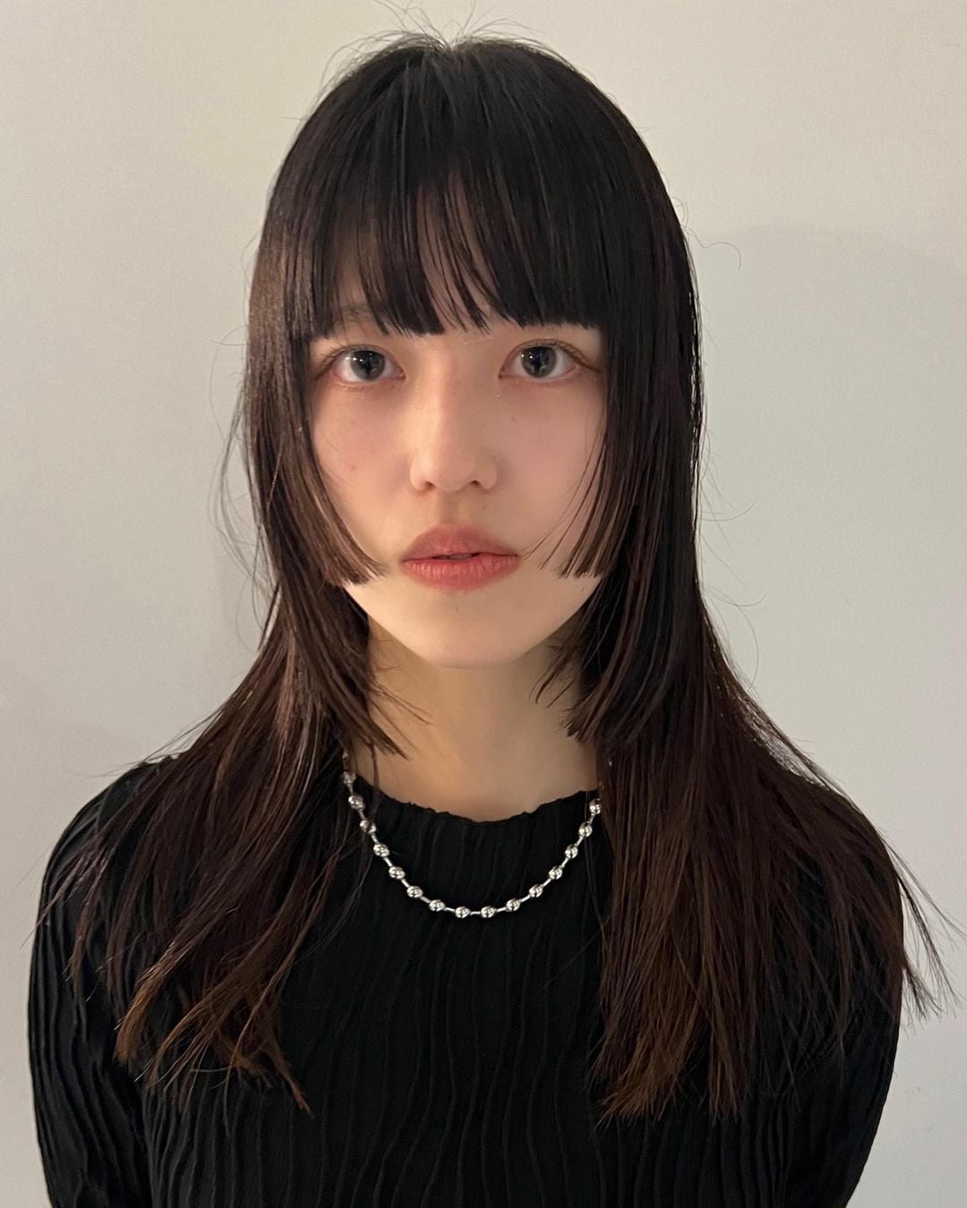 Dark Brown Mid-Back Hime Cut With Cheekbone Sections
