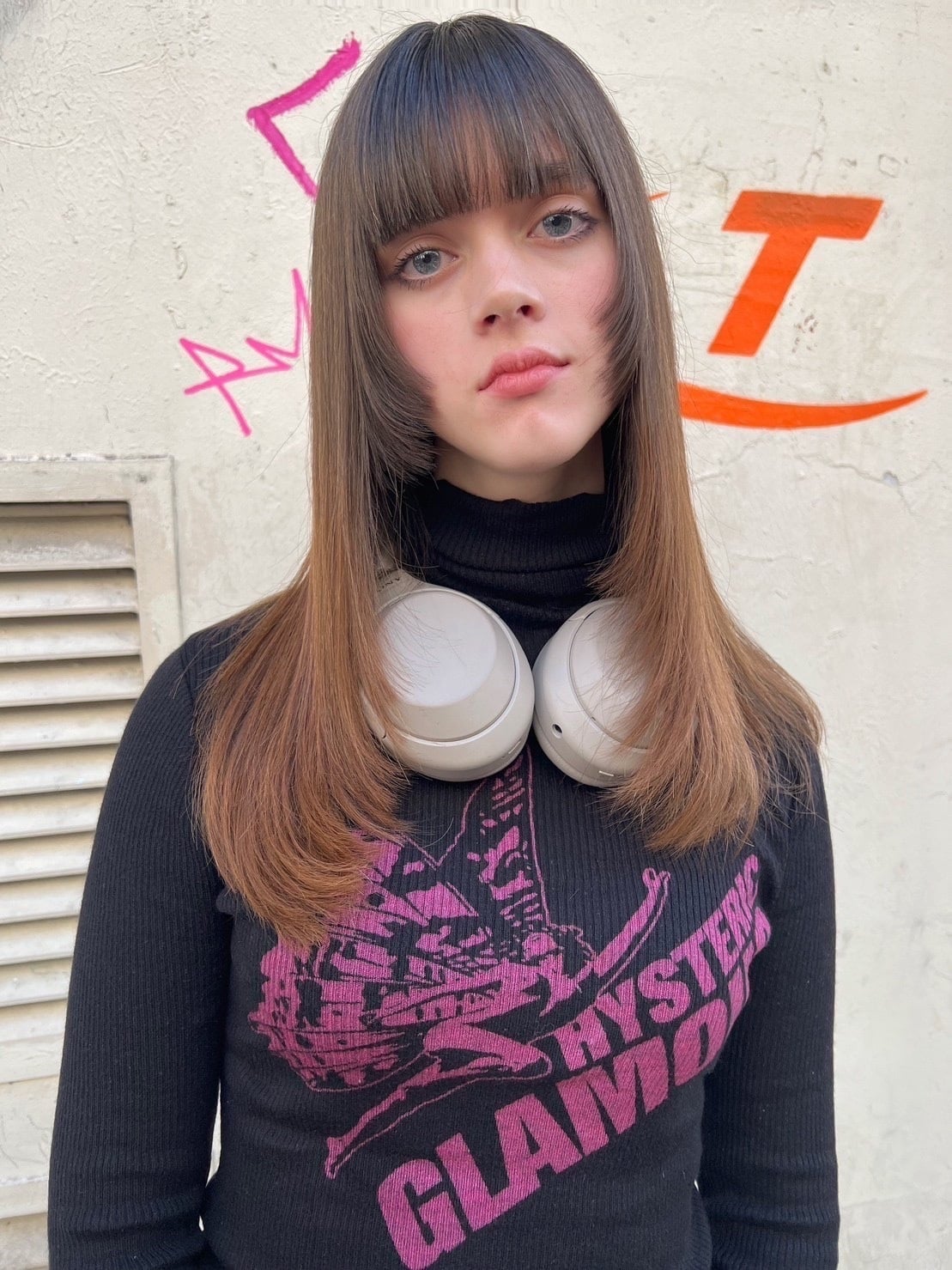 Fine Dark Brown Collarbone Hime Cut With Auburn Tones