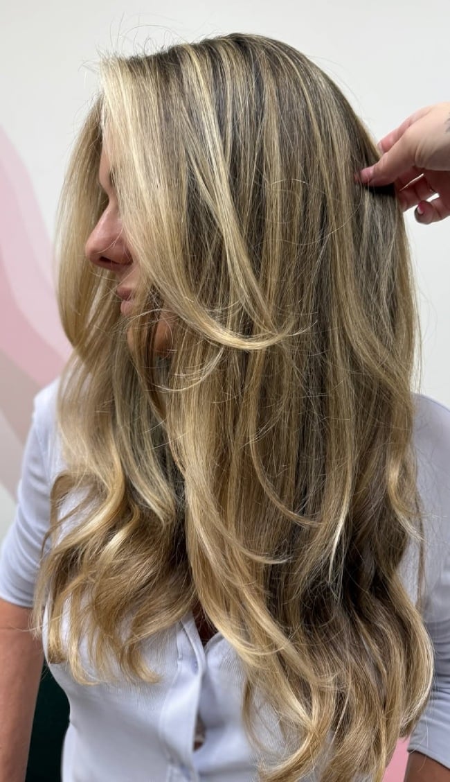 Mid-Back Dimensional Honey Blonde Balayage With Face-Framing Layers — Honey Balayage