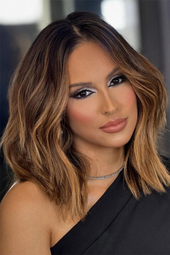 Collarbone Textured Long Bob With Honey Blonde Balayage — Honey Balayage
