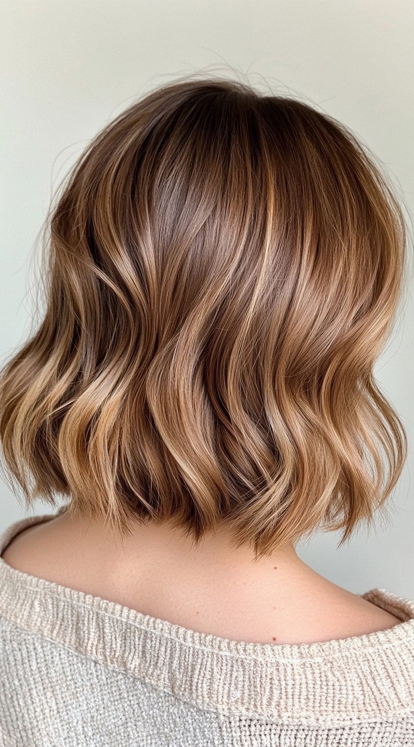 Collarbone Waves With Warm Caramel Base and Honey Highlights — Honey Balayage