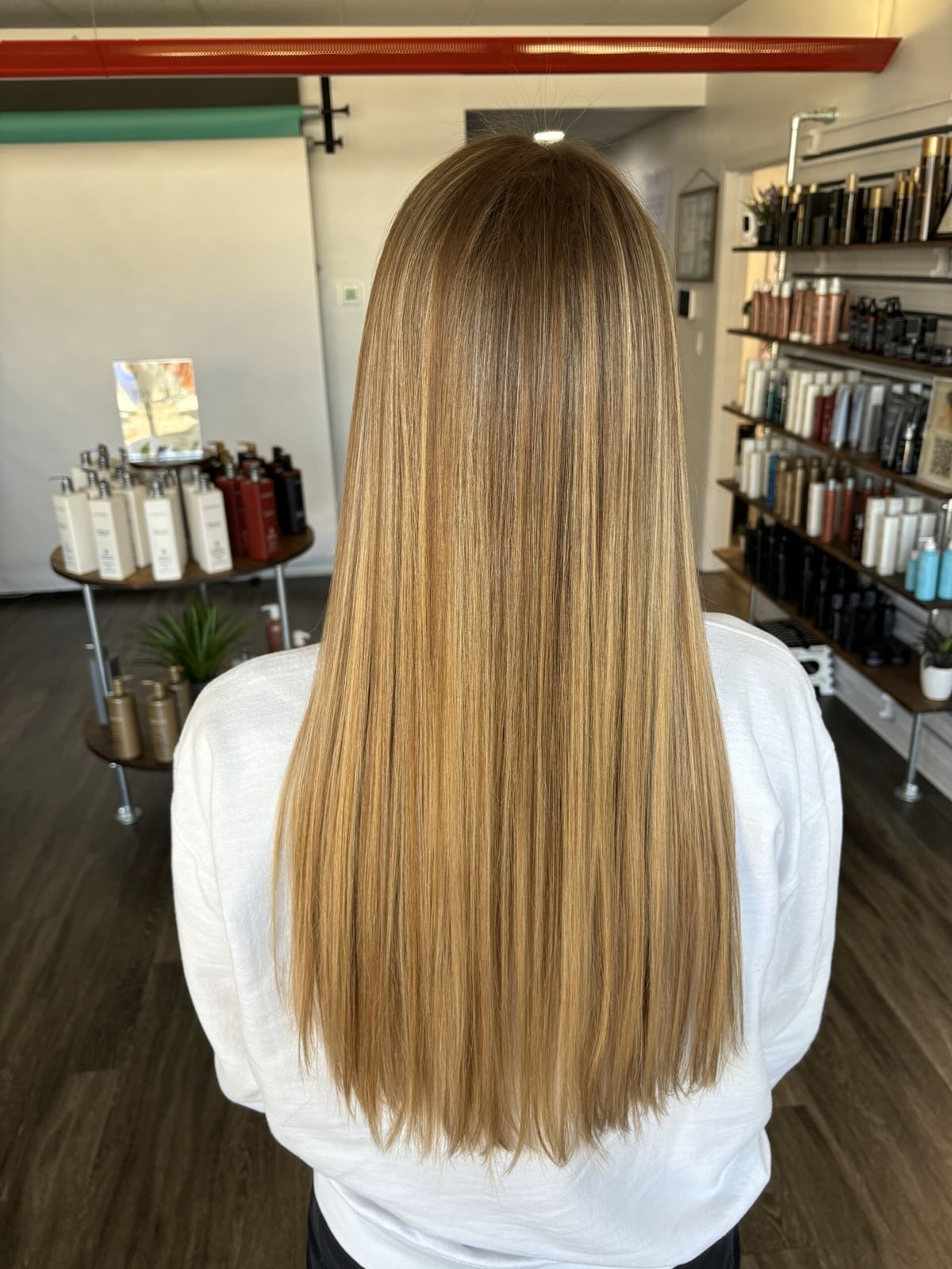 Mid-Back Straight Honey Blonde With Subtle Highlights