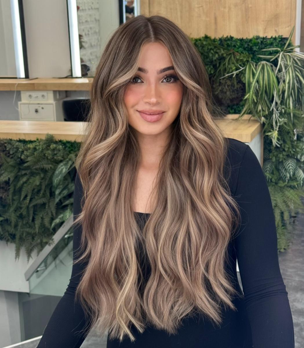 Mid-Back Dark Brown With Subtle Honey Balayage, Wavy Mid-Back Dark Brown With Subtle Honey Balayage, Wavy — Honey Brown Hair