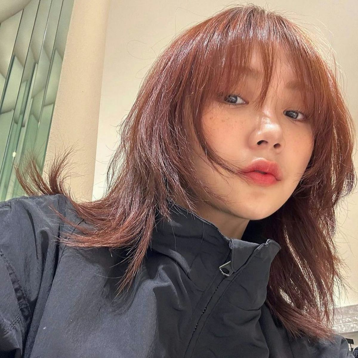 Shoulder Shag With Full Bangs, Reddish Brown — Hush Cut