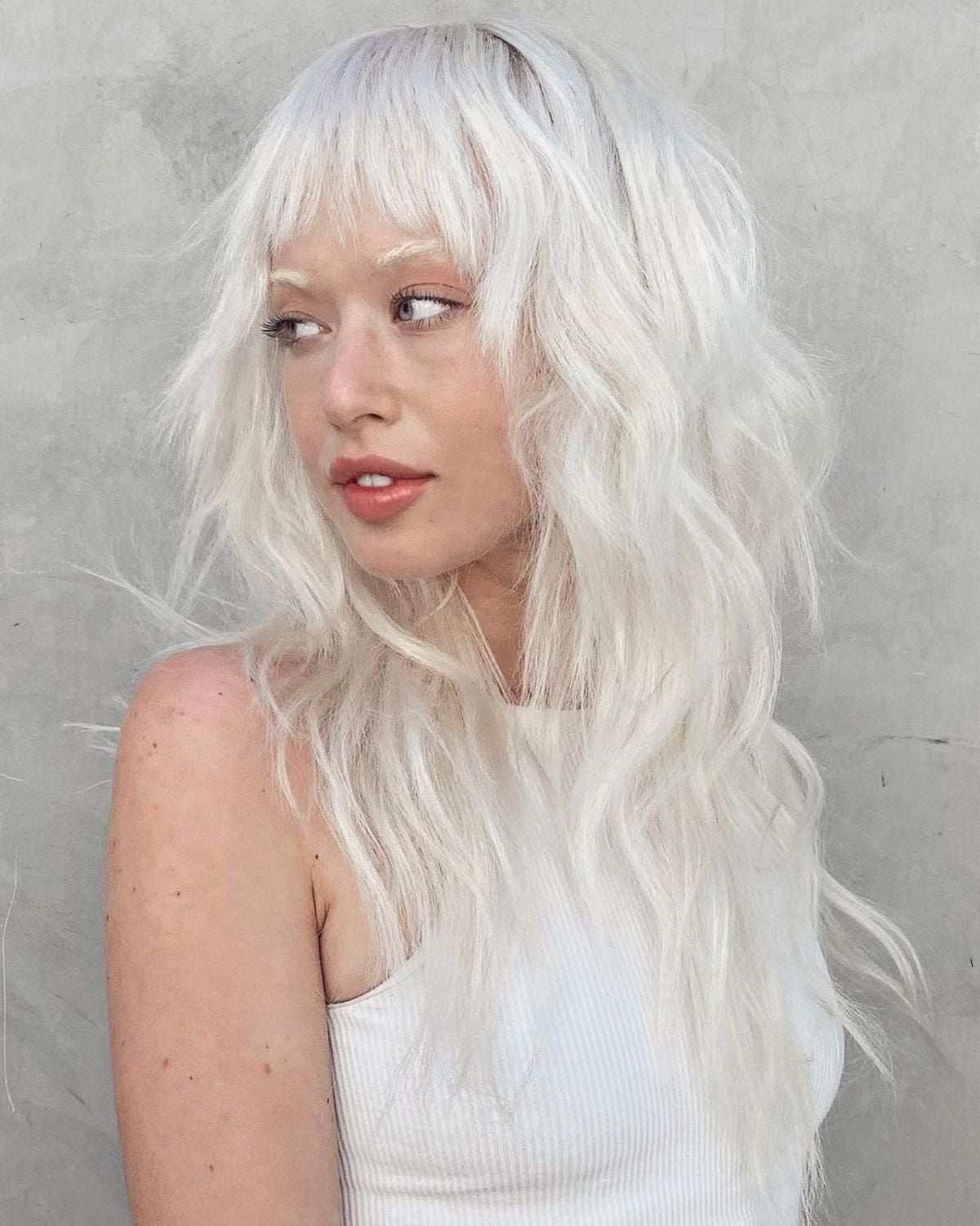 Mid-Back Platinum Shag With Choppy Bangs — Hush Cut