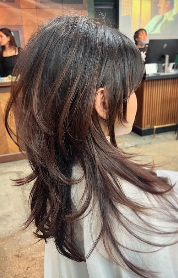 Mid-Back Dark Brown Shag With Heavy Layers — Hush Cut
