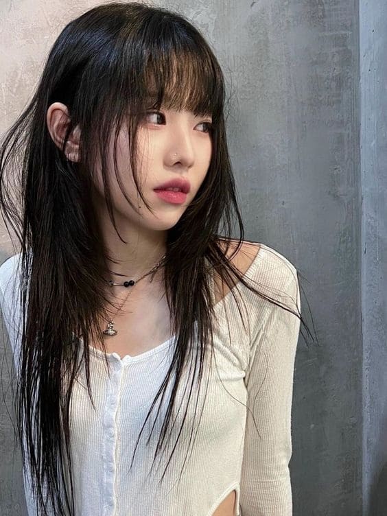 Dark Brown Collarbone Shag With Wispy Bangs — Hush Cut