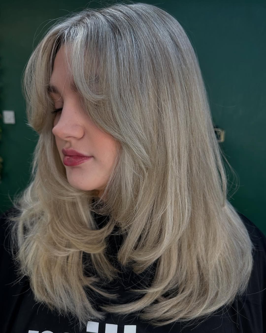 Ash Blonde Collarbone Layers With Curtain Bangs — Hush Cut