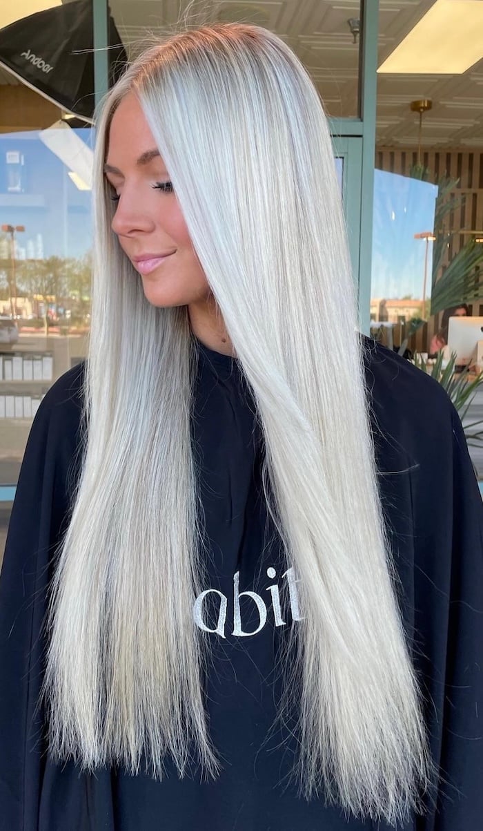 Winter Blonde Hair Ideas: Icy Platinum Blonde with Ultra-Long Length
