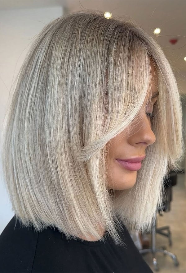 Chin-Length Bob Icy Blonde Subtle Highlights Chin-Length Bob Icy Blonde Subtle Highlights