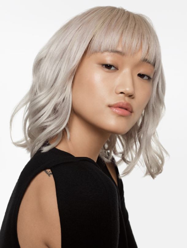 Chin-Length Bob Blunt Bangs Icy Blonde Chin-Length Bob Blunt Bangs Icy Blonde