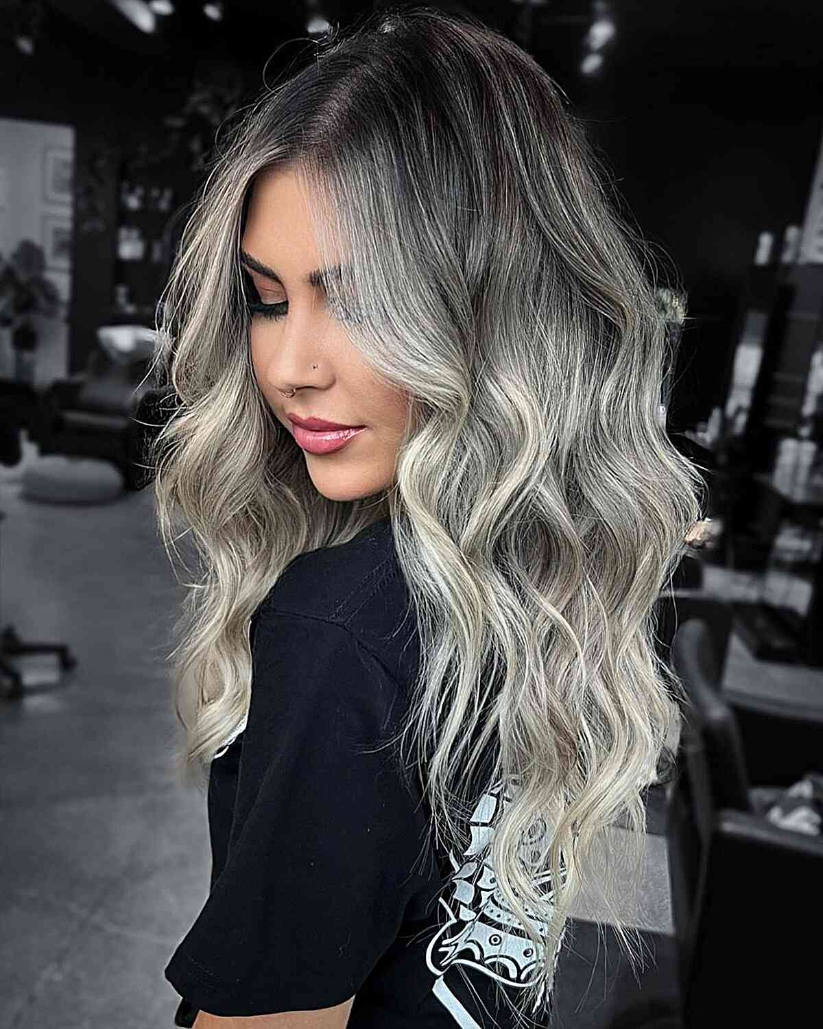 Mid-Back Ash Blonde Dark Root Shadow Mid-Back Ash Blonde Dark Root Shadow — Icy Blonde