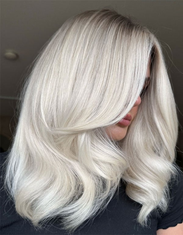 Platinum Icy Blonde Collarbone Layers Side Part Platinum Icy Blonde Collarbone Layers Side Part