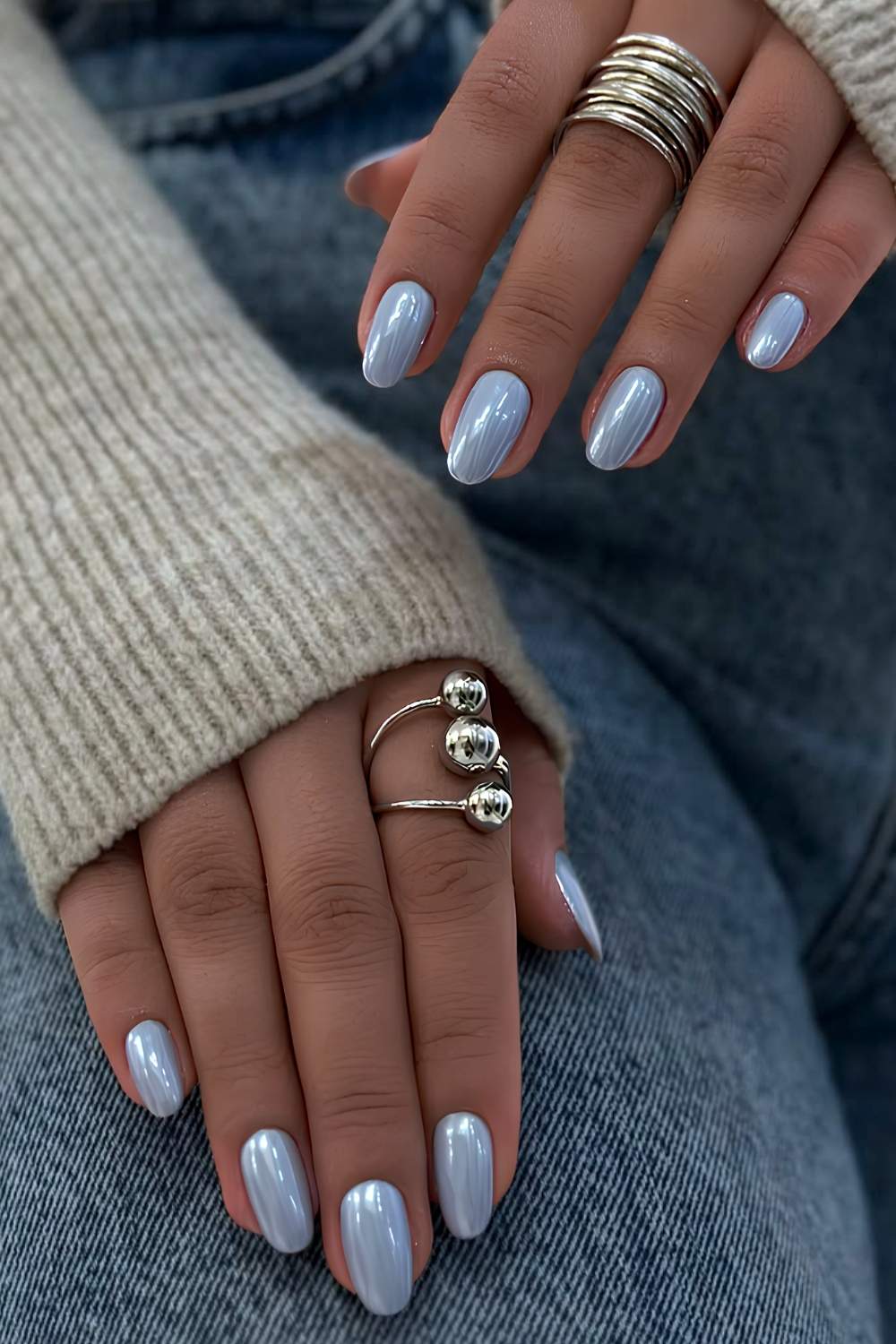 Pale Blue Pearlescent Short Rounded Nails Pale Blue Pearlescent Short Rounded Nails — Icy Blue Nails