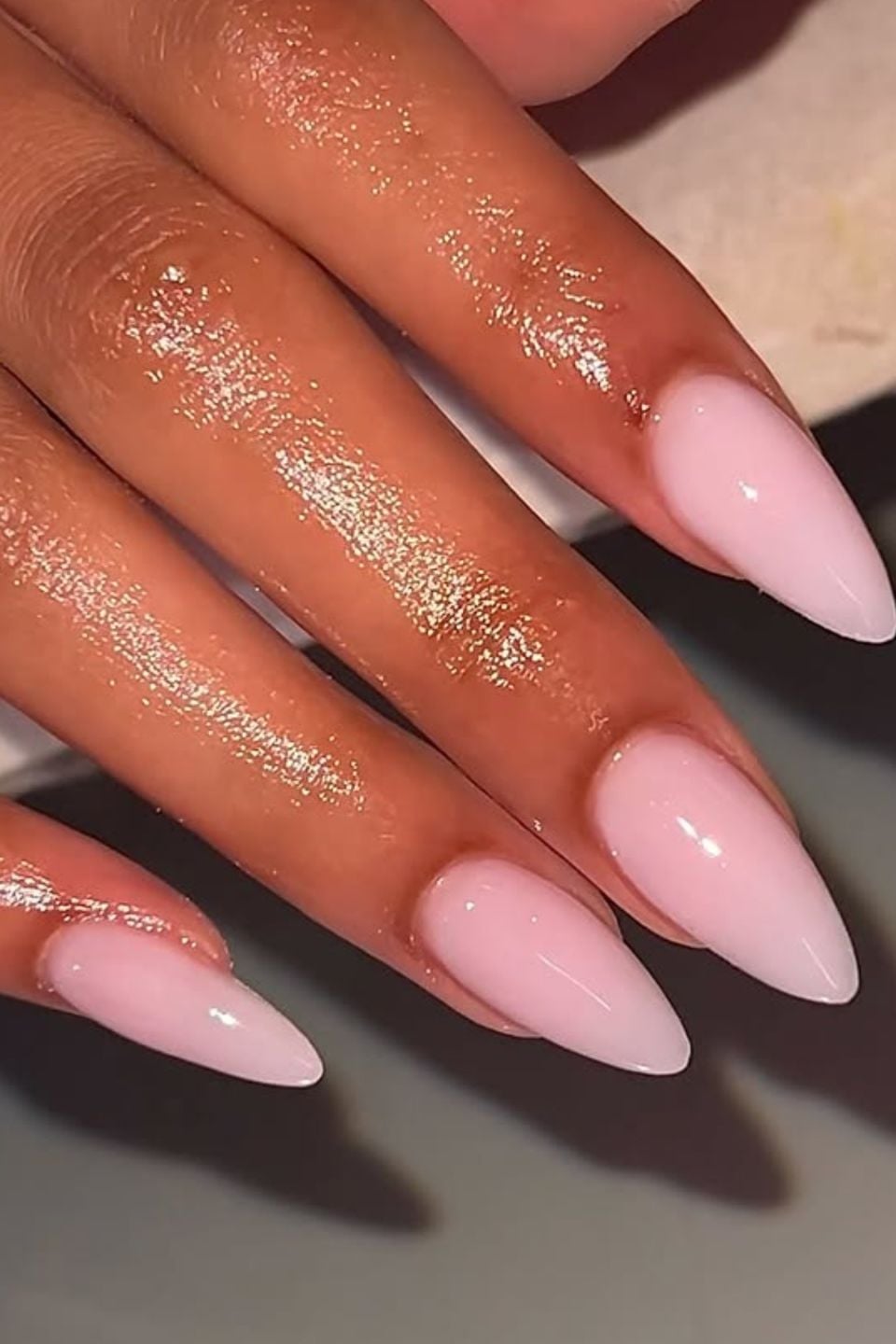 Sheer Pale Pink Medium Almond Nails, Glossy Sheer Pale Pink Medium Almond Nails, Glossy — Interview Nails